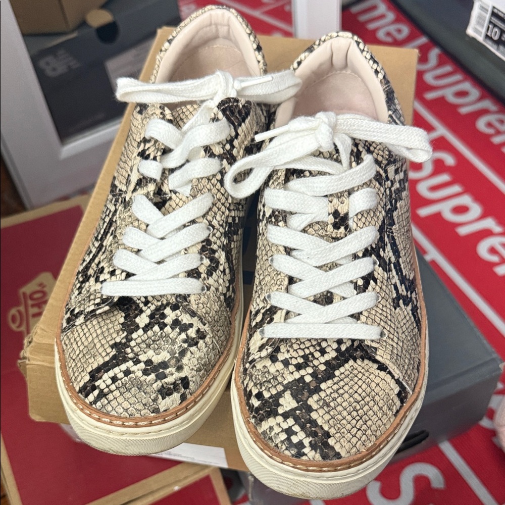 Zara Beige and Black Snake Print Sneakers